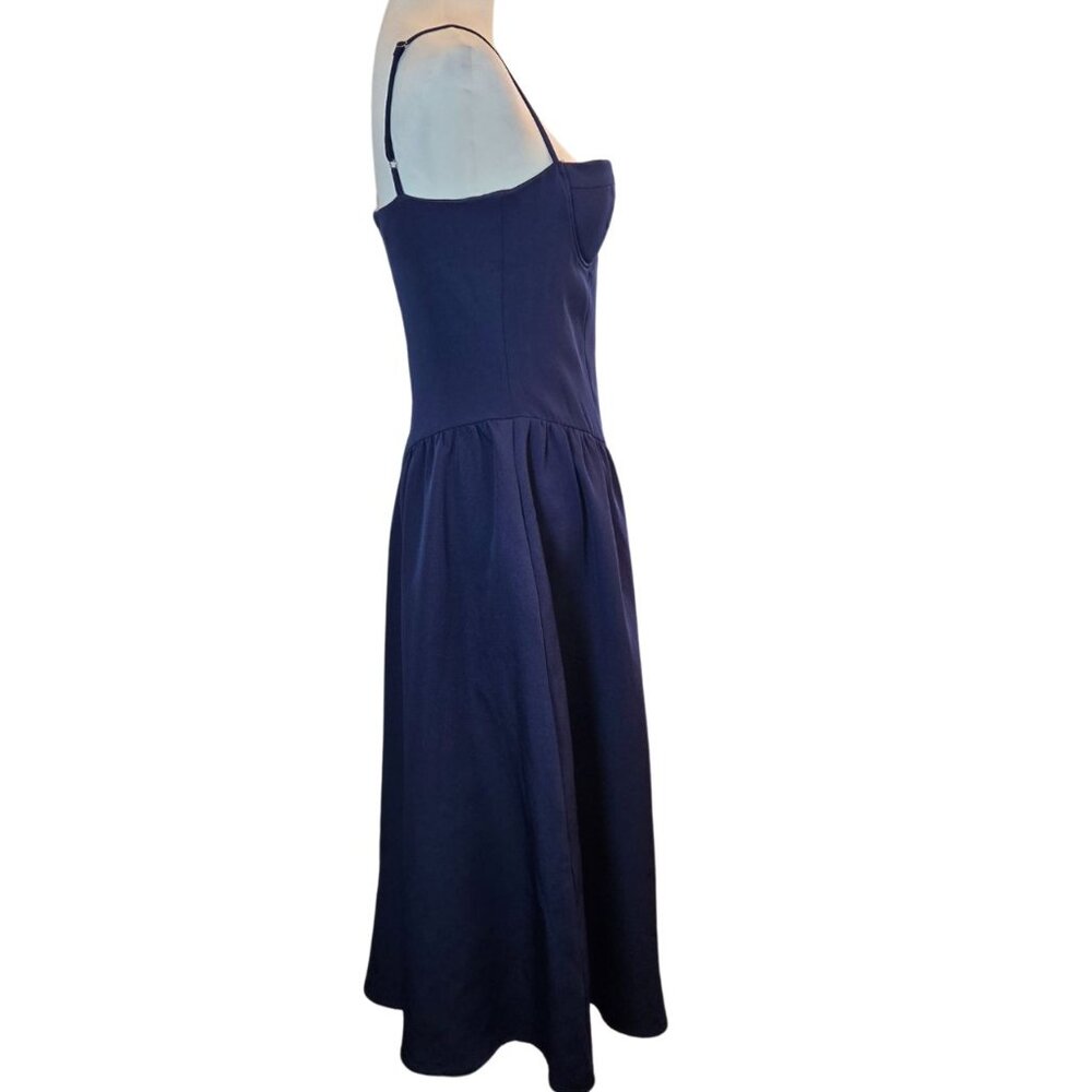 Women's Midi Dress W/ Voluminous Skirt, Adjustable Straps & Pockets  Sz: M Navy - Picture 5 of 16